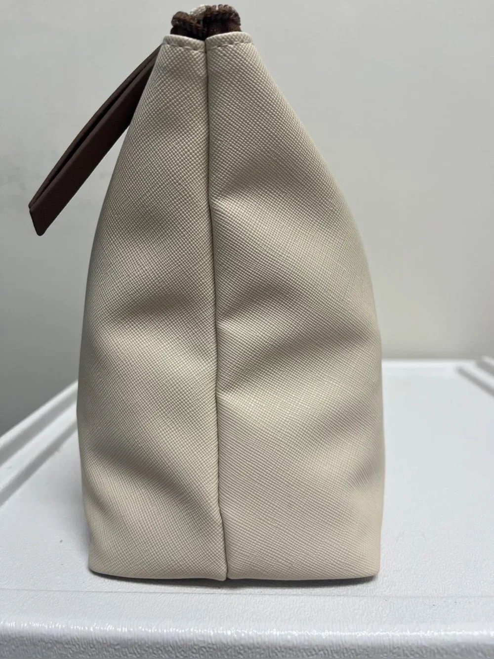 Everyday Cream Cosmetic Pouch with Brown Trim